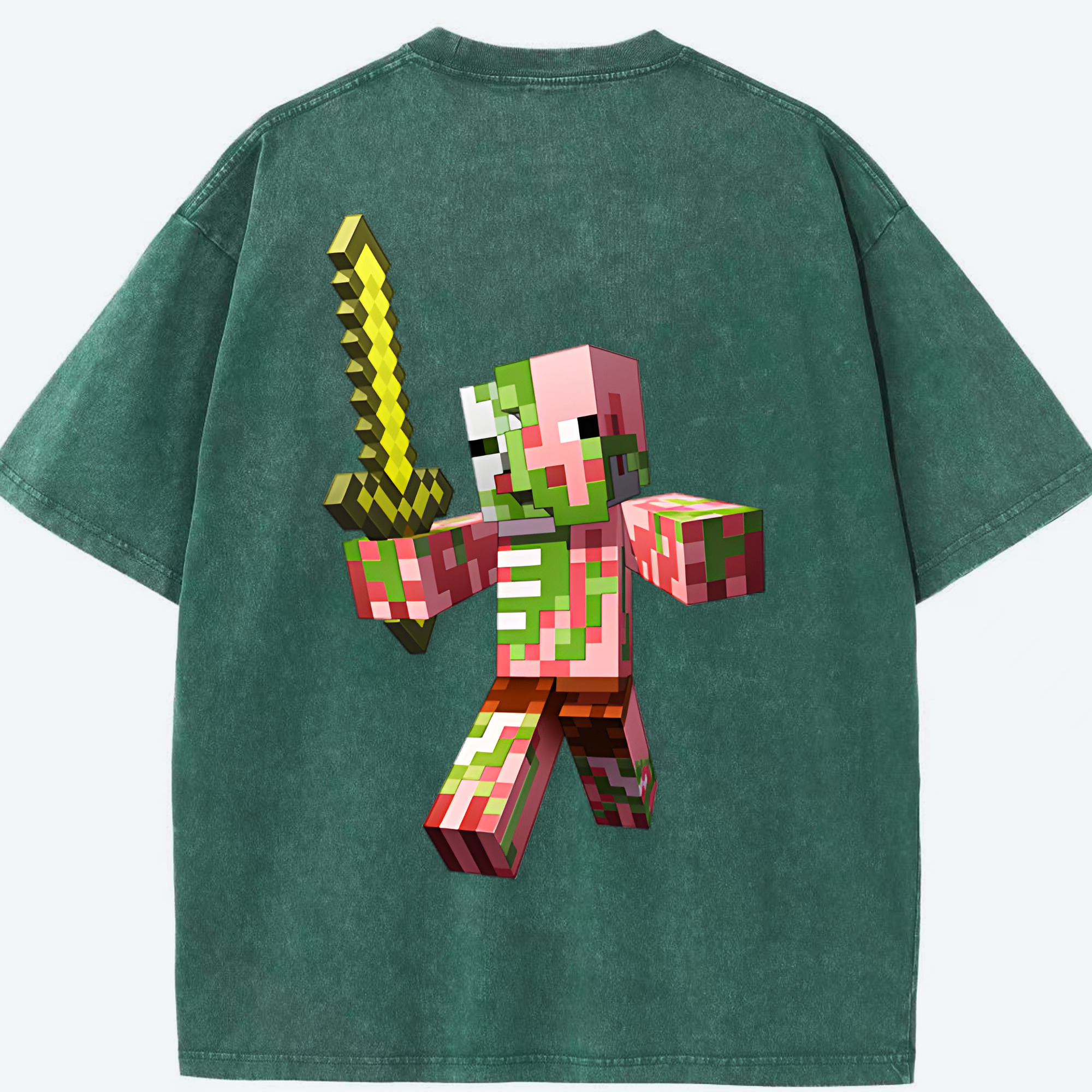 （画像用） マインクラフト ブロックの世界 Minecraft MC Block world 綿100% ヴィンテージ風 半袖Tシャツ（背面プリント）